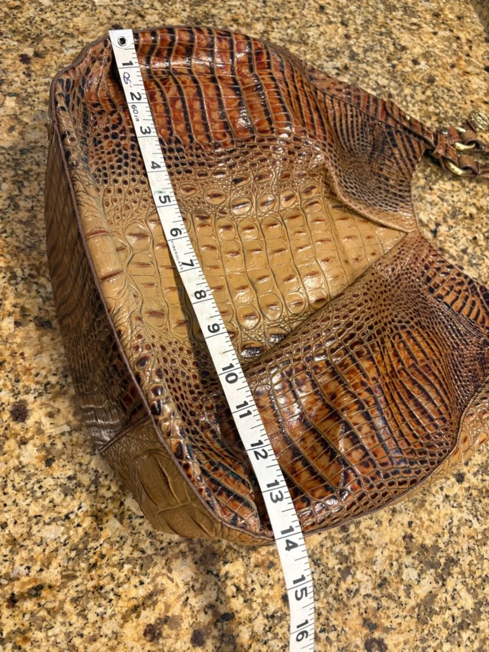 BRAHMIN Ltd Edition ANNE Toasted Almond Brown Croc Embossed Hobo Handbag Purse
